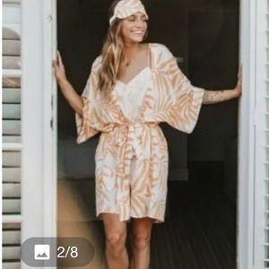 Madison Du Soir Kimono Luxe Robe Magnolia Palm Print